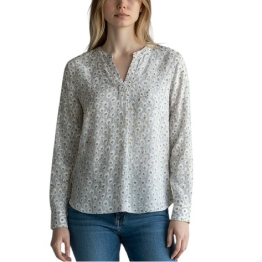 Loft Women's Cream And Gold Elegant Patterned Blouse S